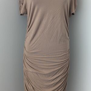 Ruched Tan  Stretch Fabric Dress